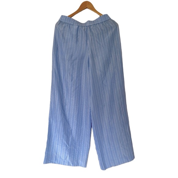 COS Wide Leg Lt Blue & White Silk Pants w Elastic Waist & Side Pockets - Picture 4 of 11